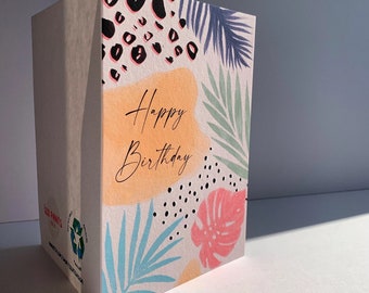 Happy Birthday Botanical Animal Print Card | A6