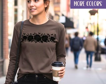 Comfort Colors Vintage Rose Long Sleeve Shirt: Boho Cottagecore Soft Cotton Long Sleeves