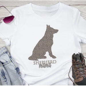German Shepherd T-Shirt, Shepherd Mama Shirt, Leopard Print GSD T-Shirt, Dog Mom Shepherd Lover Gift, German Shepherd Silhouette Shirt