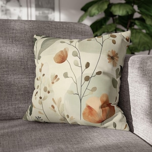 Boho Botanical Suede Pillow Cover: Sage, Taupe, Rust Nature Elements Zip Pillow Cover