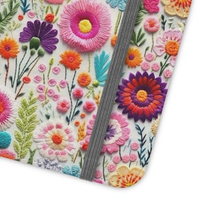 Funda tipo cartera con bordado floral para iPhone 11-16 y Samsung S21-S25, tarjetero tipo folio con elegante estampado floral