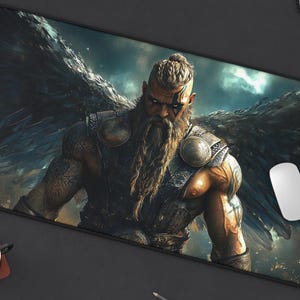 Viking King Desk Mat, Gamers Desk Mat, Computer Mat, Dark Warrior Large Mouse Pad, Aesthetic Keyboard Mat