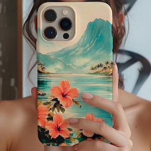 Vintage Hawaii Hibiscus Phone Case - iPhone 15 14 13 12 11 - Samsung Galaxy S24, S23, S22, S21, S20, S10 - Hawaiian Flowers Phone Cover
