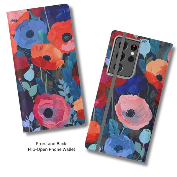 Poppies Wallet Phone Case - iPhone, Samsung Phone Wallet with Stand - Cardholder Phone Case - Floral Aesthetic - Flip Folio Cover