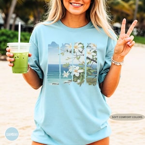 Plumeria Shirt Hawaii Flower T-Shirt Plumeria Beach Art Tee Comfort Colors Island Vacation Shirt Bathing Suit Coverup Oversize Shirt