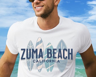 Surfing Zuma Beach Malibu Tee, California Beach Aesthetic Shirt, Ocean T-Shirt, Longboard Surf Beach Tee