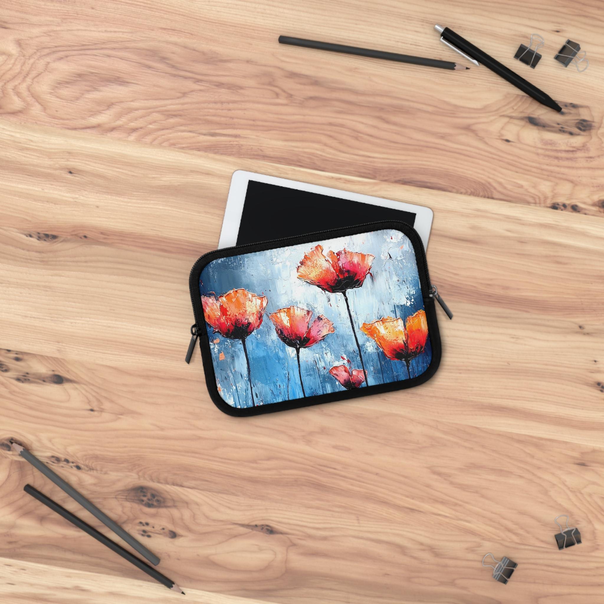 Red Poppy Laptop Sleeve: Floral Art Computer Tote - Etsy