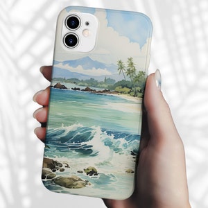 Hawaii iPhone Case with Vintage Hawaiian Art - Tropical Beach Case - iPhones 11, 12, 13, 14 Supports Wireless Charging - Gift for Her