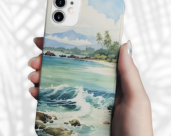 Hawaii iPhone Case with Vintage Hawaiian Art - Tropical Beach Case - iPhones 11, 12, 13, 14 Supports Wireless Charging - Gift for Her