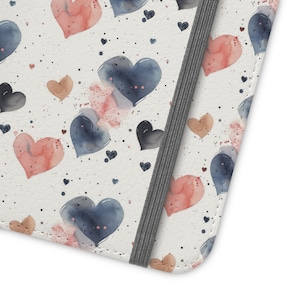 Funda tipo cartera con diseño de corazones, tarjetero y tapa abatible, para iPhone 16, 15, 14, 13, 12 y 11, Samsung S22 y S21.