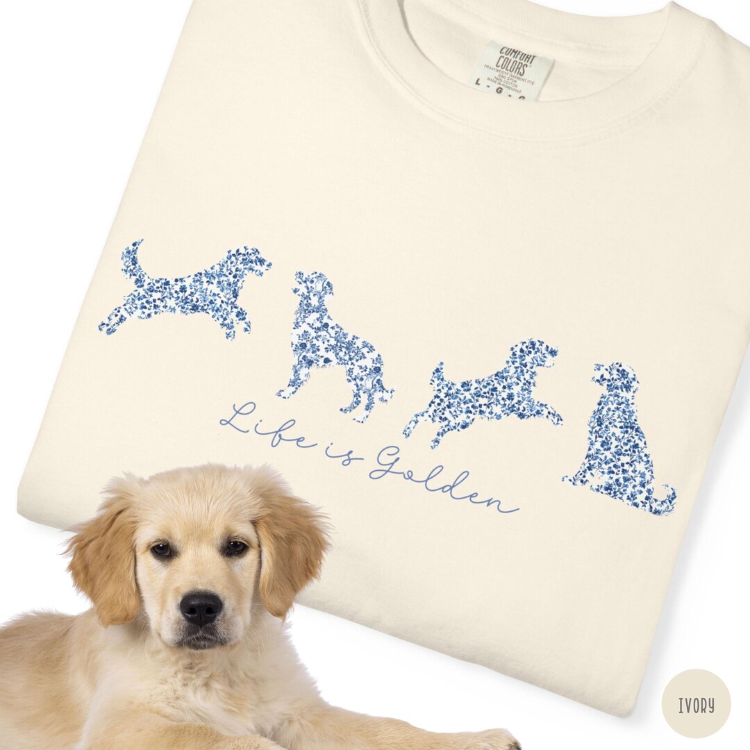 Golden Retriever T-shirt: Toile Floral Print, Cottagecore Dog Lover Tee ...