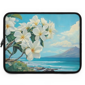 Plumeria Beach Hawaii Art Laptop Sleeve, Tablet, Kindle Sleeve, 7&quot; 10&quot;, 13&quot;, 15&quot;, 17&quot;  Tropical Art Laptop Sleeve, Classic Island Style