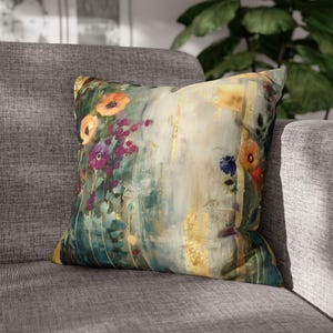 Klimt Floral Pillow Cover, Artistic Zip On Faux Suede Pillow Cover, 4 Sizes, Gustav Klimt Inspired Pillow Case