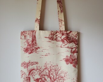 Tote bag doublé Toile de Jouy rouge-bordeaux