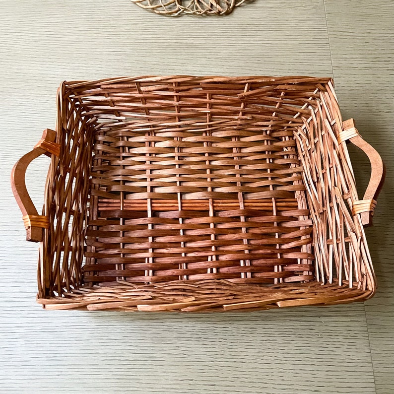 Rectangular Large Wicker Tray With Handles Etsy