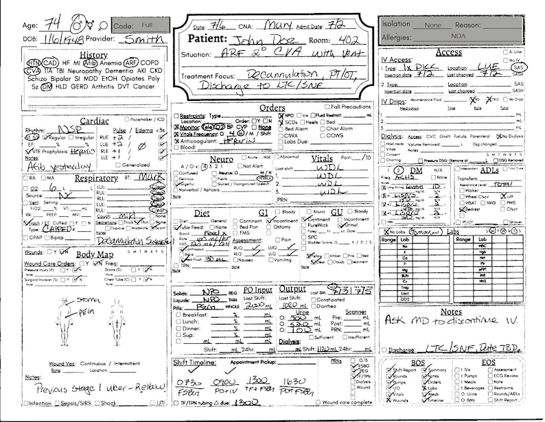 single-patient-nurse-report-sheet-for-icu-or-ltach-etsy