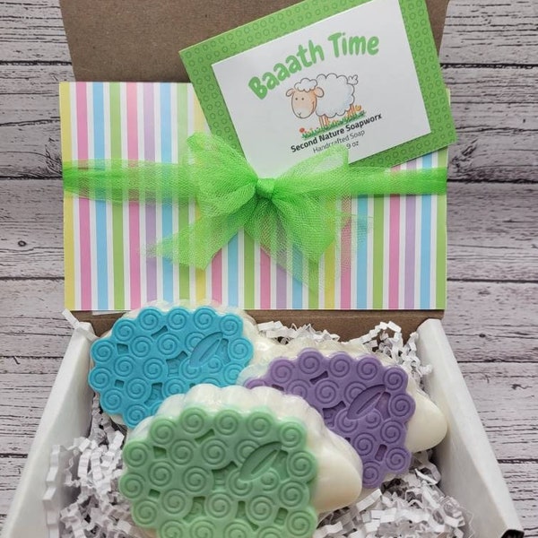 Sheep Soap, Handmade Goats Milk Soap, Animal Soap, Kids Soap Favor, Spring Soap, Boxed Soap Gift