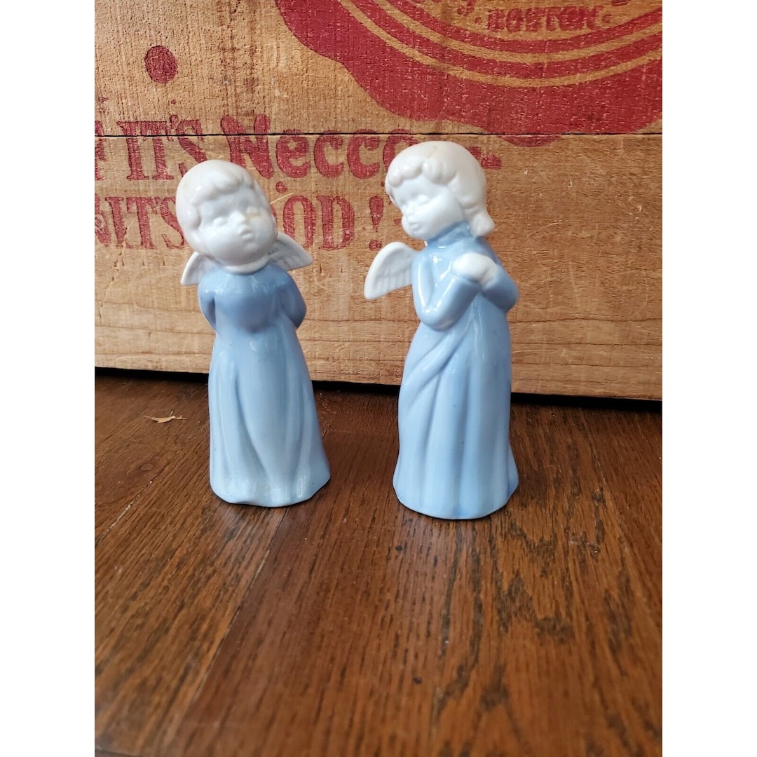 Vintage Kissing Angels Figurines BLUE WHITE Etsy