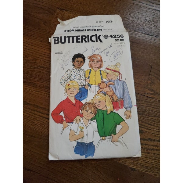 Girls Childs CUT BUTTERICK 4256 Sewing Pattern Button Shirt BLOUSE Top Size 2