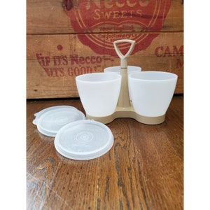 Vtg Tupperware Condiment Caddy Beige & White 3 Condiment Containers In Caddy