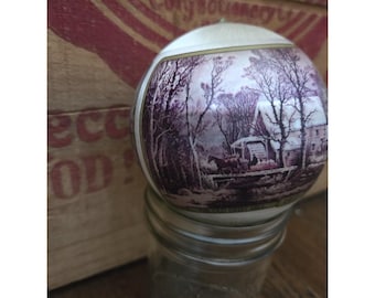 Vtg Hallmark Ornament 1977 The Old Grist Mill Currier & Ives Satin Ball BROKEN