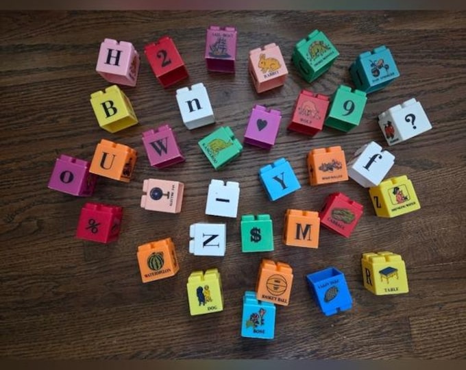 Vtg 33 Piece Lot Learning Stacking Building Blocks