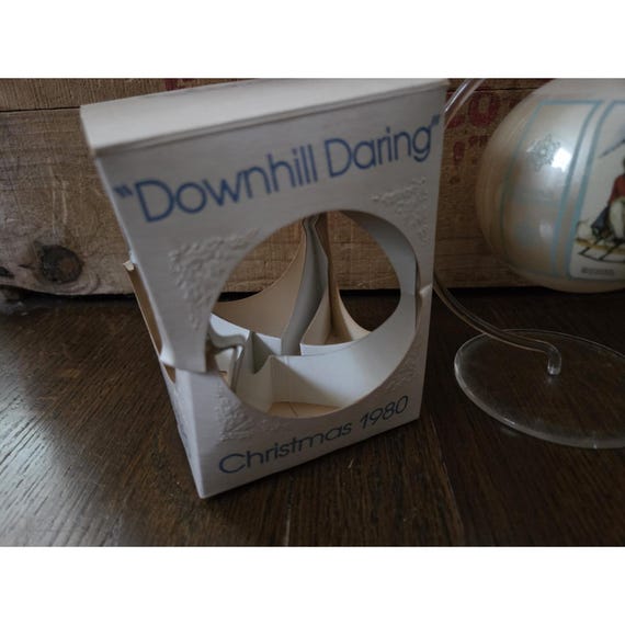 Vtg Norman Rockwell Christmas Ornament Schmid Downhill Daring