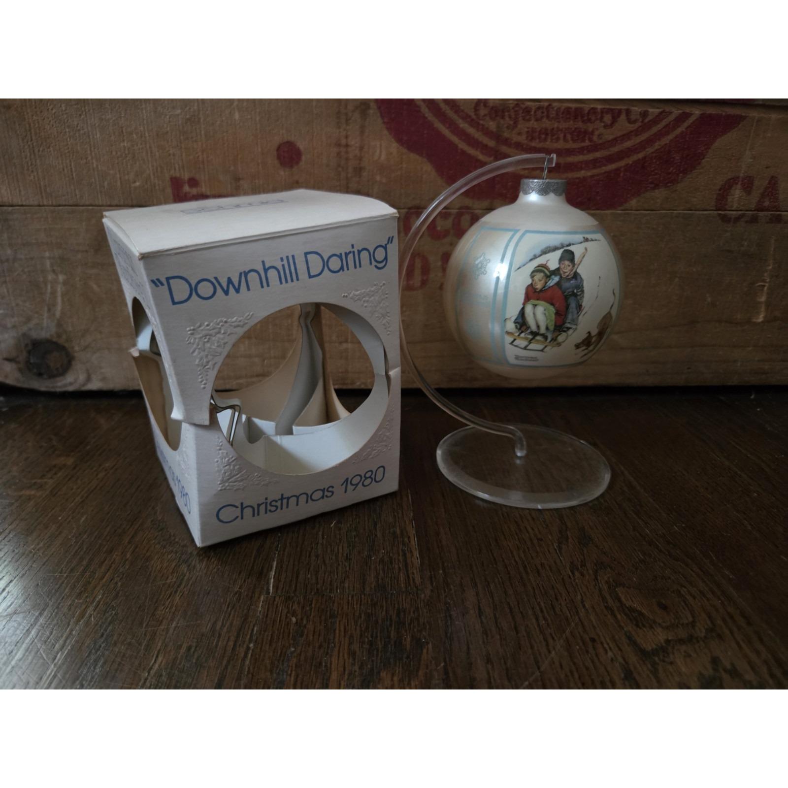Vtg Norman Rockwell Christmas Ornament Schmid Downhill Daring