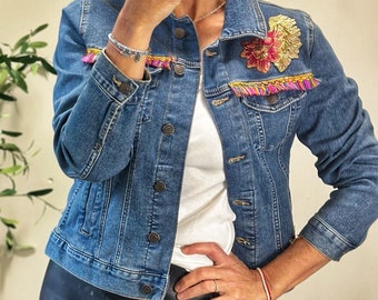 Women Denim Jacket, Upcycled Denim Jacket for Women, Handcrafted Jean Jacket, Gift for Her, Bohemian Style, Boho Denim Jacket, Embellished