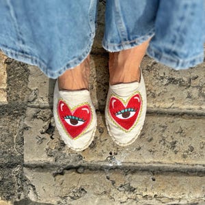 Handmade Embroidered Heart Mules – Spanish Espadrille Flats