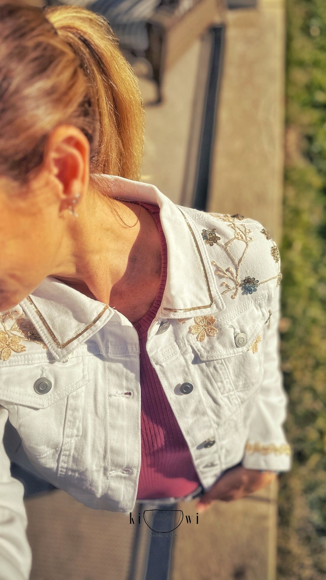 Custom White Denim Jackets, Upcycled Jean Jacket with Delicate Ivory and Rose Design, Boho Denim Jackets Handcrafted, Embellished Jacket