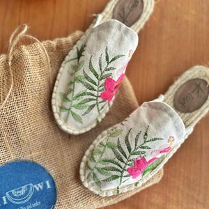 Embroidered Floral Mules: Handmade Cotton Slip-On Shoes