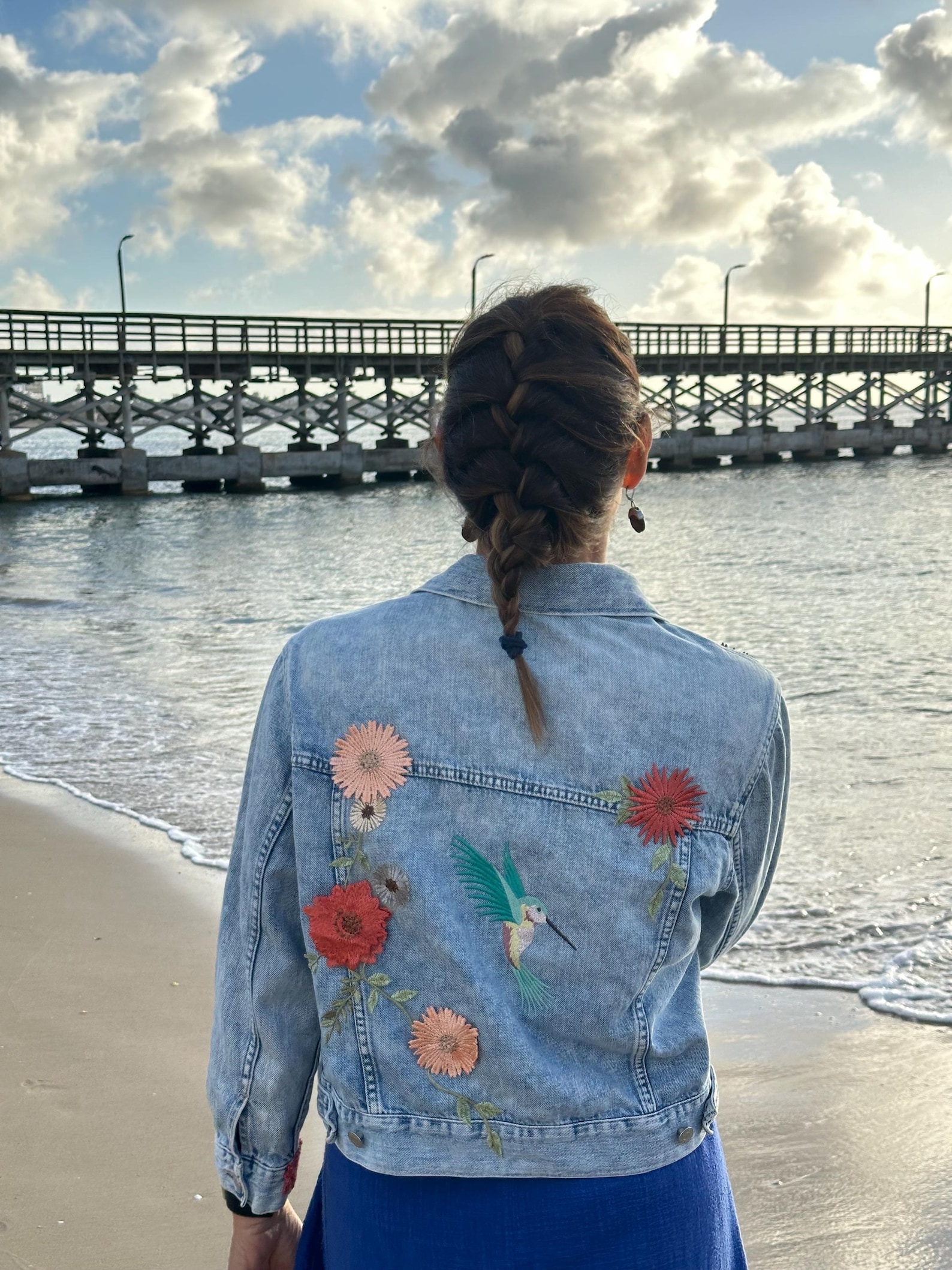 Boho Embroidered Denim Jacket: Handmade Hummingbird Floral Jean Jacket ...