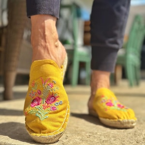 Boho Embroidered Mules - Colorful Handmade Mexican Slip-On Shoes - Floral Artisan Flats for Women