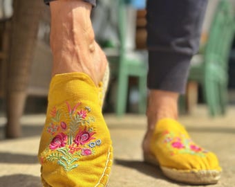 Boho Embroidered Mules - Colorful Handmade Mexican Slip-On Shoes - Floral Artisan Flats for Women
