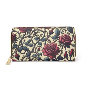 Reißverschluss-Brieftasche - Florale Geldbörse mit romantischem Rosen-Print, perfektes Geschenk für sie, stilvolles Damen-Accessoires & Clutch-Geldbeutel