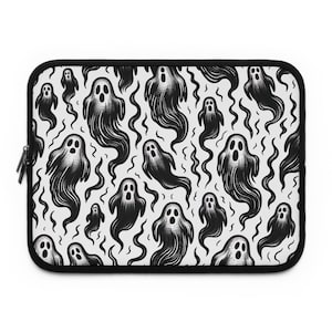 Spooky Goth Ghosts Laptop Sleeve, Haunted Gothic Computer Case, Halloween Macbook Cover, Creepy Skeleton Tablet Pouch, Witchy Tech