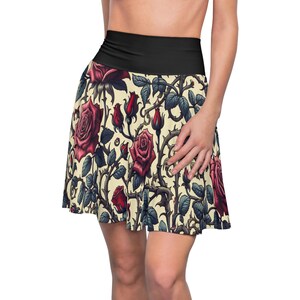 Skater Skirt - Floral Vines & Roses Flare Circle Casual Bottom, Women&#39;s Summer Fashion, Cute Romantic Skirt