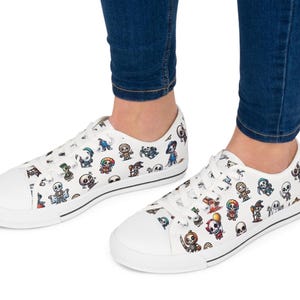 Halloween Sneakers, Skeleton Friends Dressed as Creepy Creepers and Slashers, Spooky Footwear, Trick or Treat Shoes, Creepy Costume Runners