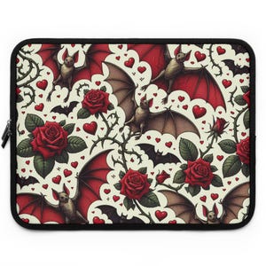 Gothic Laptop Sleeve - Bat & Rose Design, Protective Case for Computers, Halloween Laptop Bag, Stylish Tech Accessories