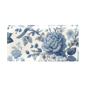 Cartera con diseño floral / Cartera elegante de piel con rosas azules y blancas: accesorio funcional para uso diario, regalo perfecto para mujeres