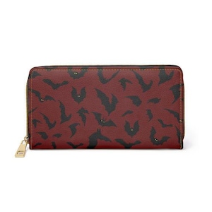Cartera de murciélagos rojos / Regalo para amantes de los murciélagos góticos, monedero con cremallera y tarjetero para vampiros, accesorios espeluznantes