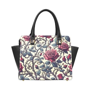 Handtasche - Roses & Vines Rivet Schultertasche, Florale Tragetasche für Frauen, Stilvolle Handtasche für jeden Tag, modische Geschenkidee