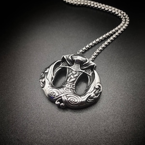 Norse nautical stainless steel 316L Odin&#39;s Ravens double sided anchor with Celtic knot chain pendant necklace