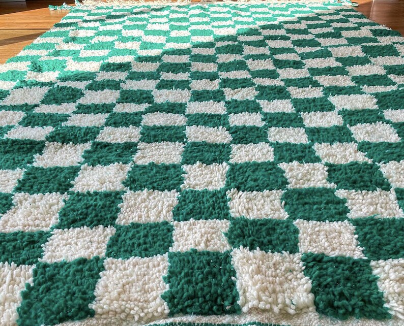 Green Checkered Rug Large Moroccan Green Checkered Area Rug Etsy