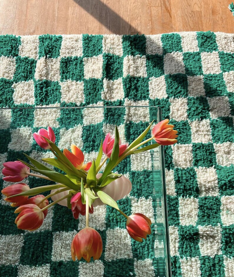 Green Checkered Rug Large Moroccan Green Checkered Area Rug Etsy