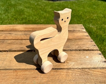 Chat à roulette en bois