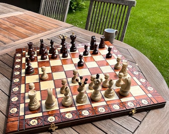 Jeu d’échec Ambassadeur fait main bois pliable