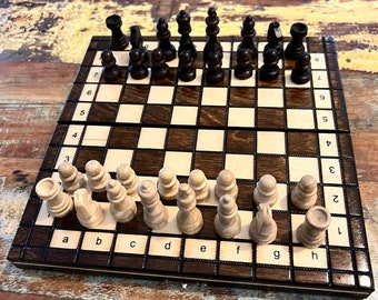 Handmade wooden chess set, travel model