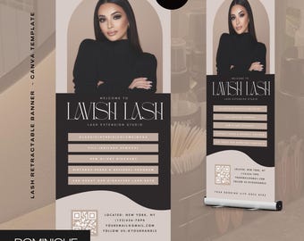 Lash Business Retractable Banner Template: Salon & Pop-Up Display (Canva Editable, Digital Download)
